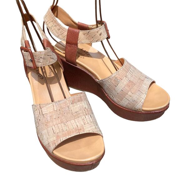 Kork-ease platform wedge sandals size 8 NEW open toe Mary Jane cork brown tan - Picture 5 of 12